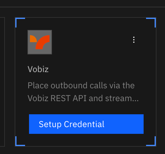 Vobiz provider card with the Setup Credential button in Rapida AI