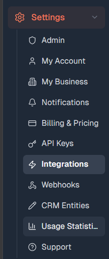 Expedify Settings menu with Integrations selected