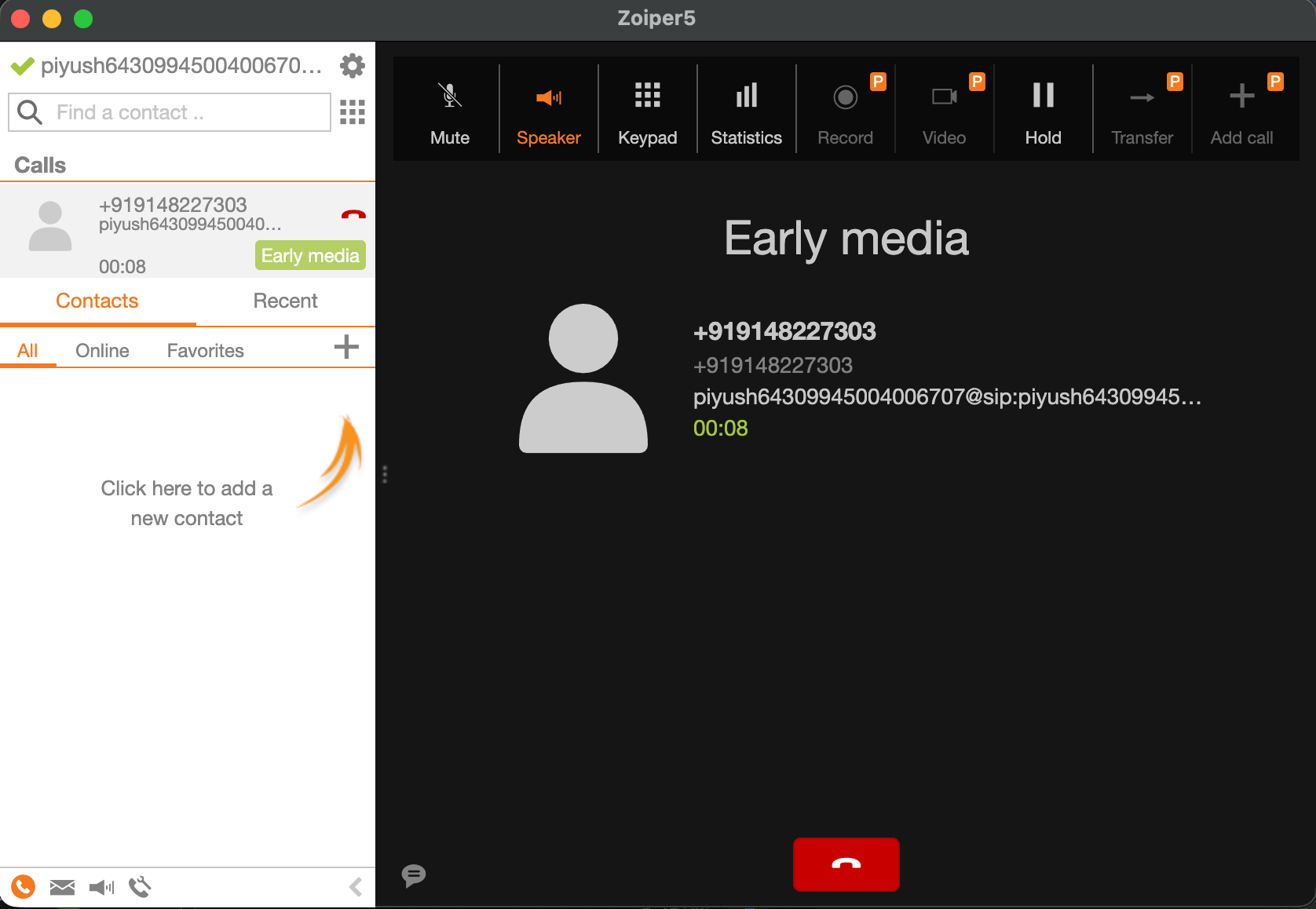 Making a call in Zoiper