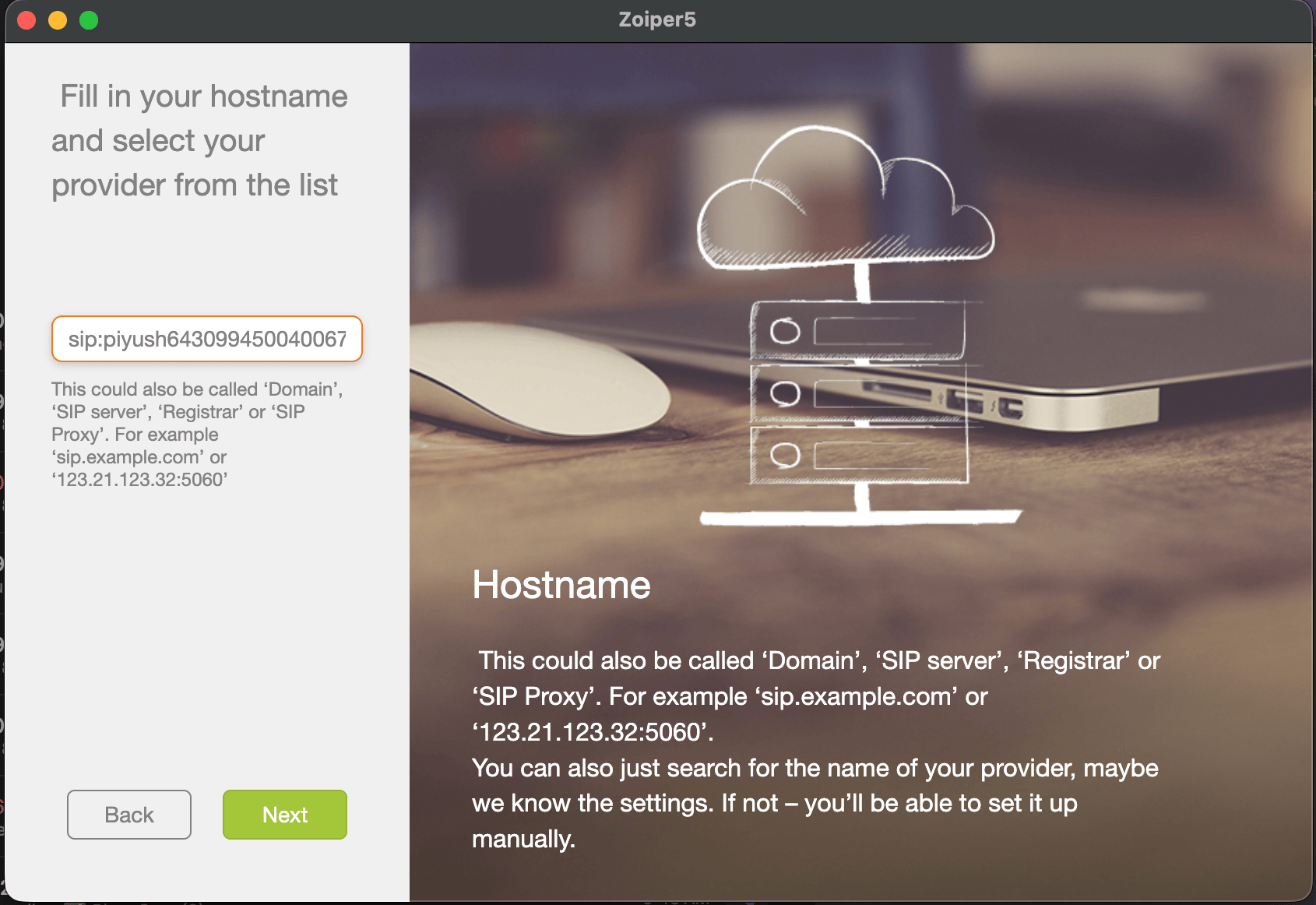 Add Hostname in Zoiper