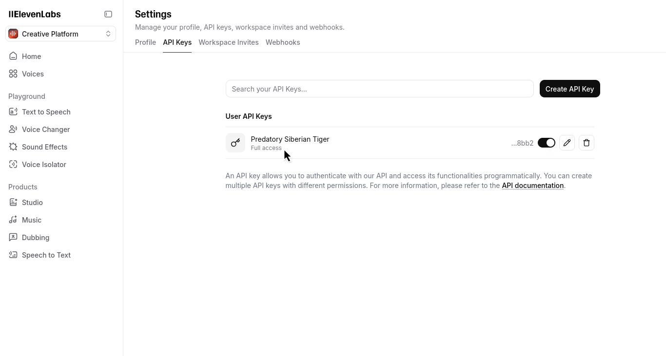Elevenlabs API Key Configuration
