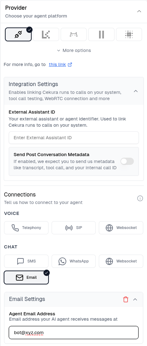 Email connection settings