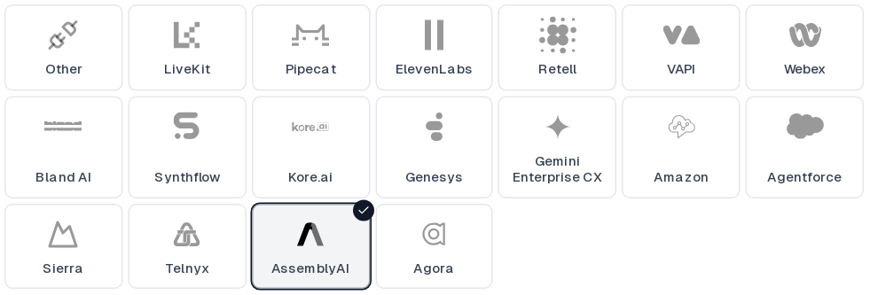 AssemblyAI selected in the Cekura provider grid