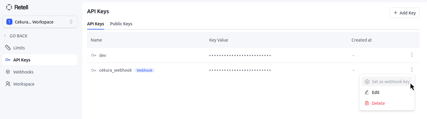 Retell API Key Configuration