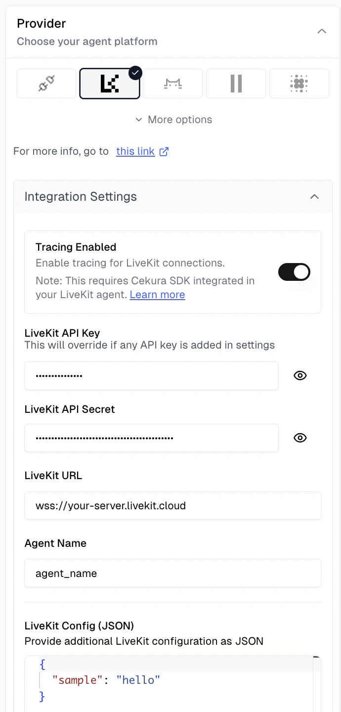 LiveKit Agent Settings