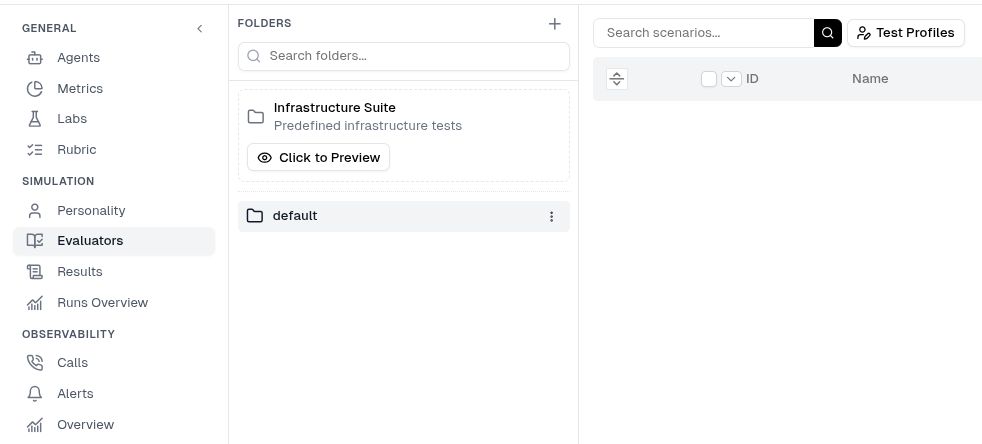 Infrastructure Suite folder in the Evaluators sidebar