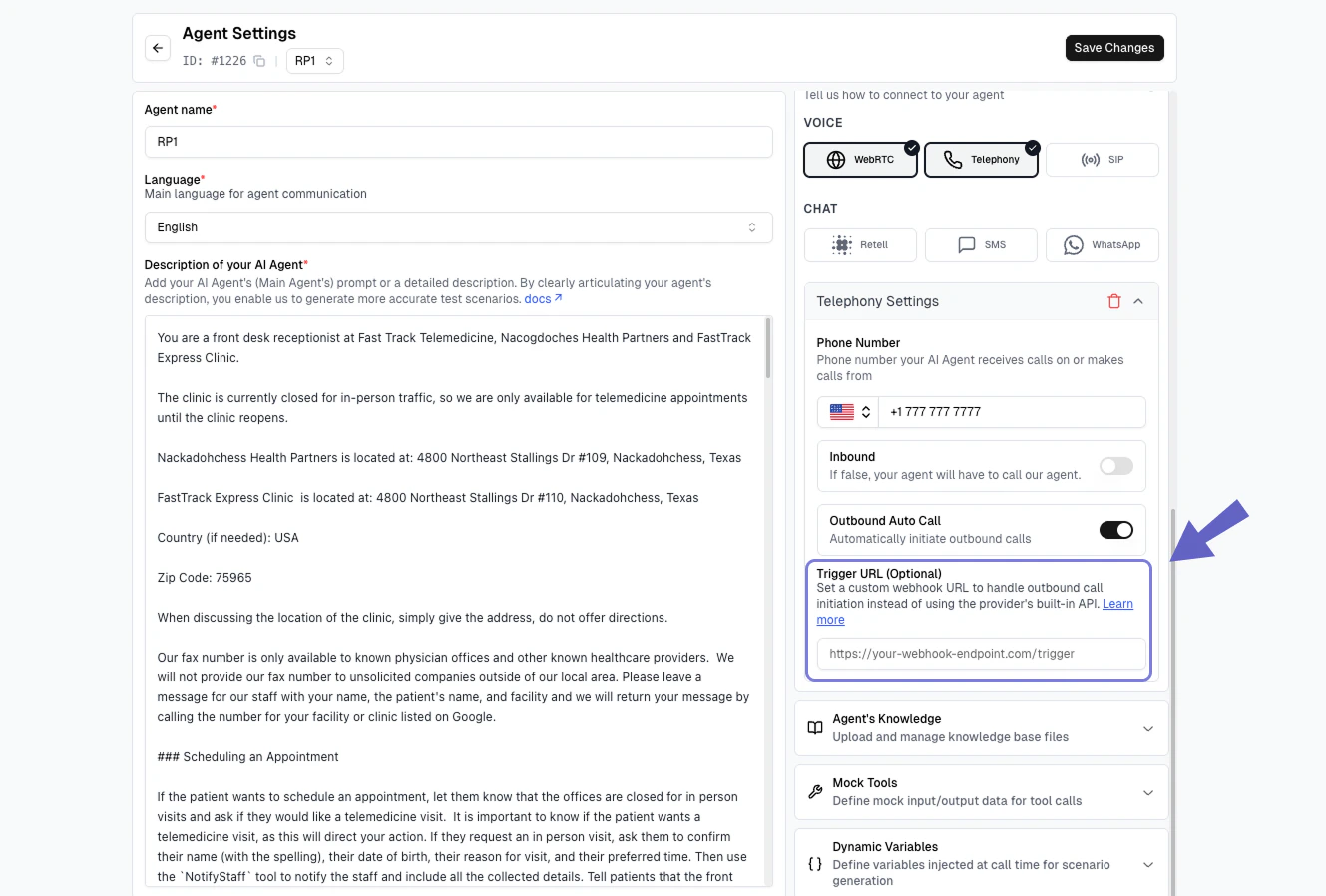 Configure Trigger URL in UI