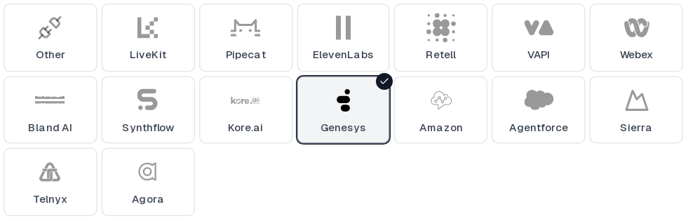 Genesys selected in the Cekura provider grid