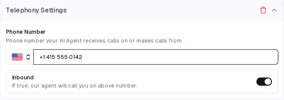 Telephony Settings with the Genesys phone number and Inbound enabled