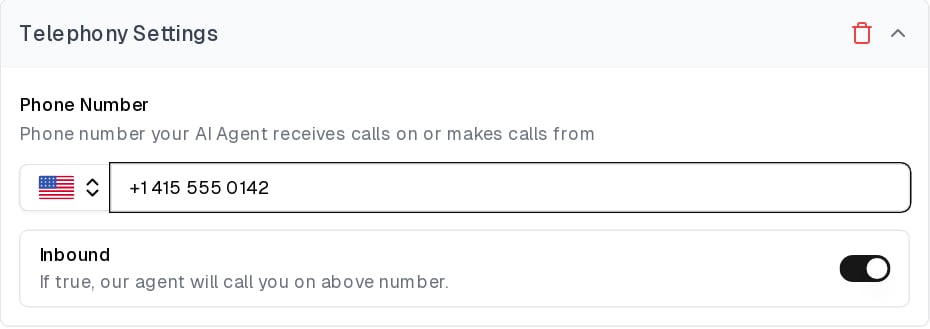 Telephony Settings with the Genesys phone number and Inbound enabled
