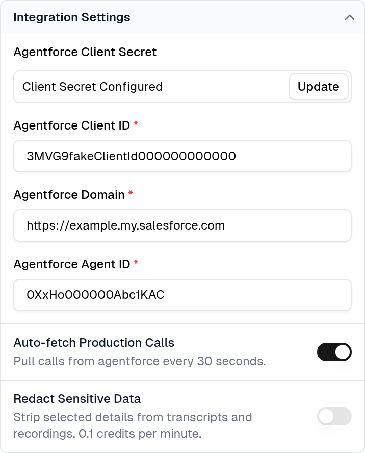 Enable Agentforce production call auto-fetch in Cekura