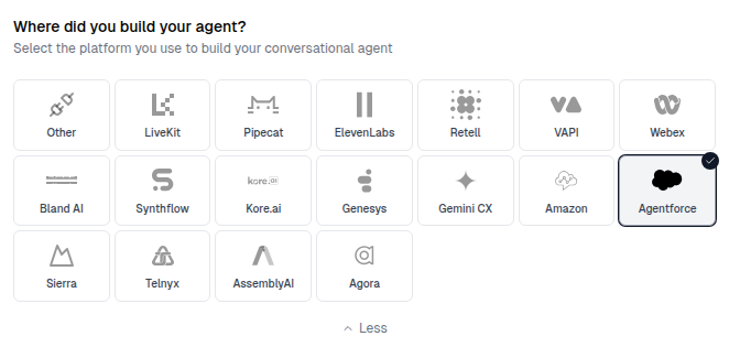 Select Agentforce as the agent provider in Cekura