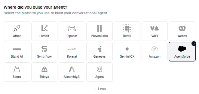 Select Agentforce as the agent provider in Cekura