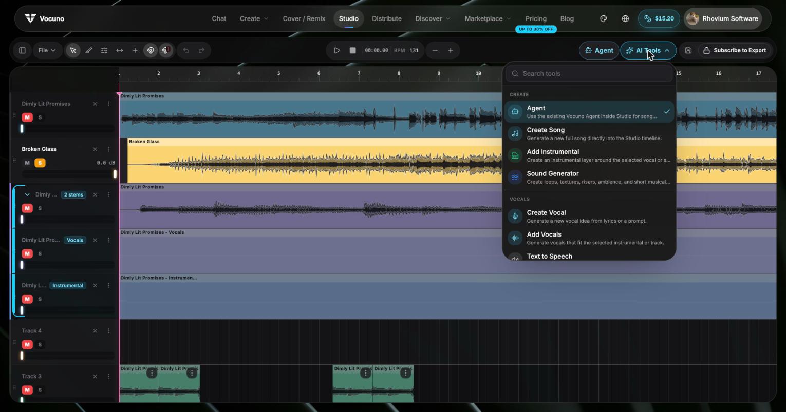 Studio AI Tools menu