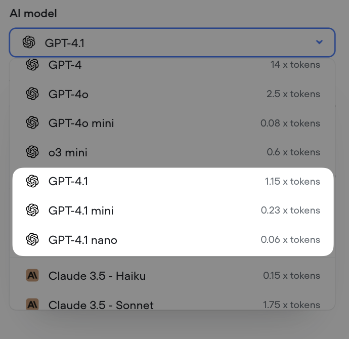 Support for GPT 4.1 models