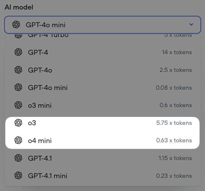 Support for OpenAI o3 and o4 mini