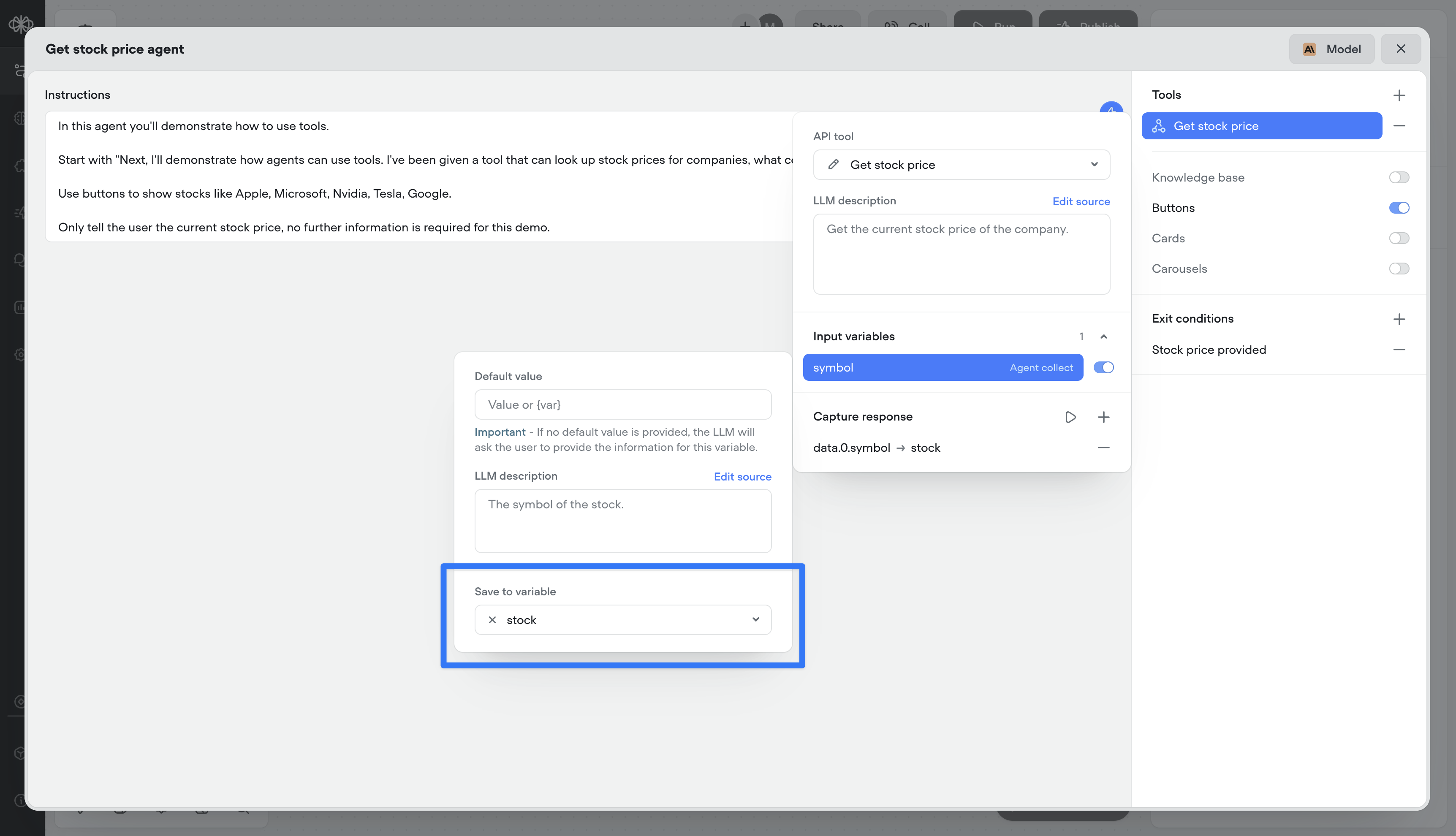 Save input variables in tool calls
