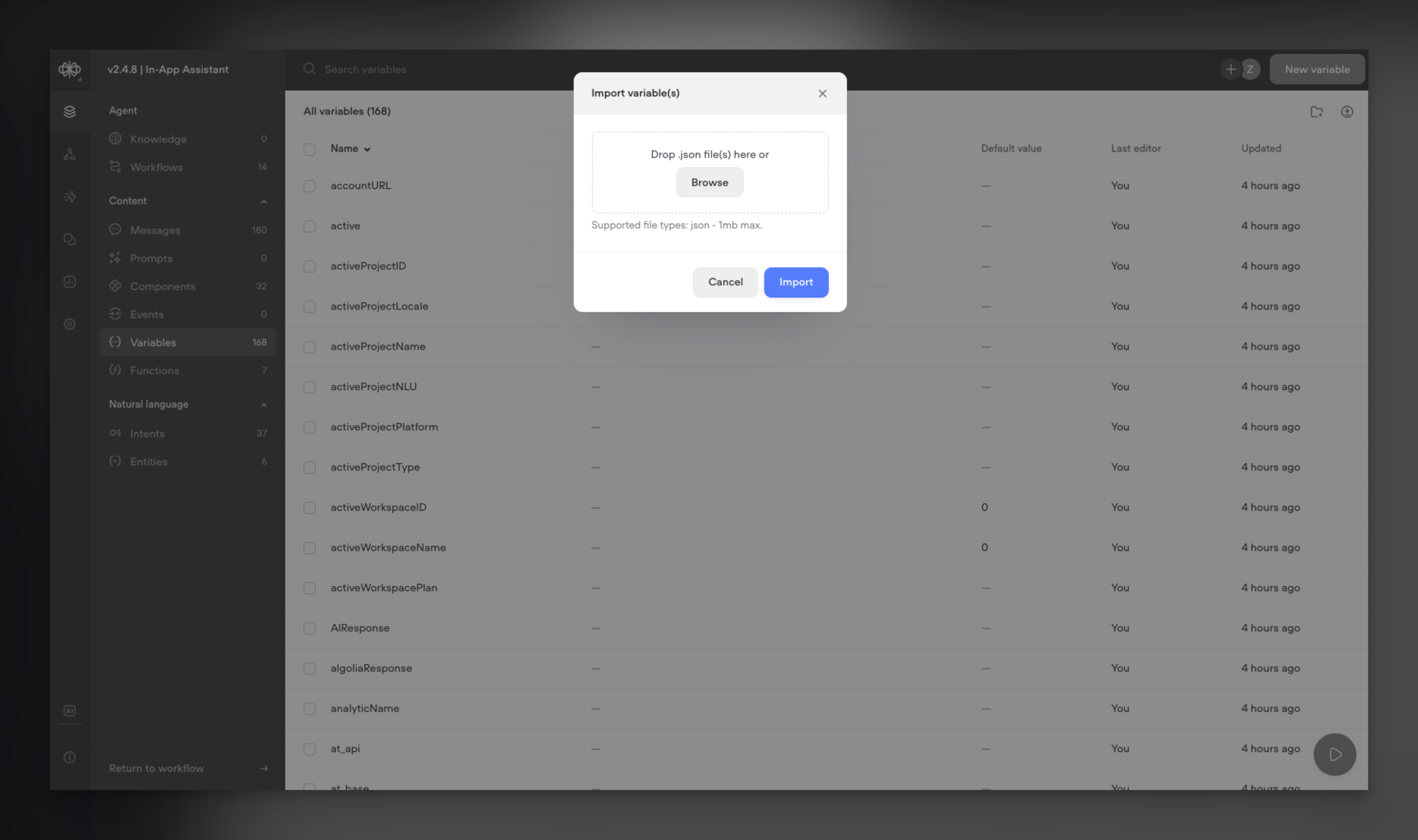 Import and Export Variables and Entities