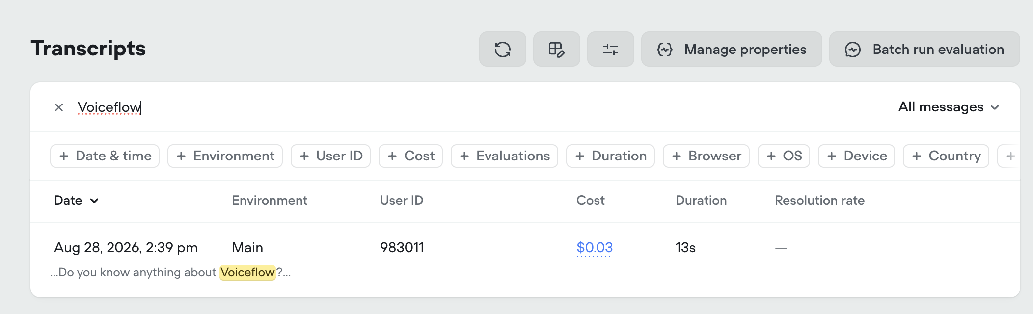 Transcript keyword search