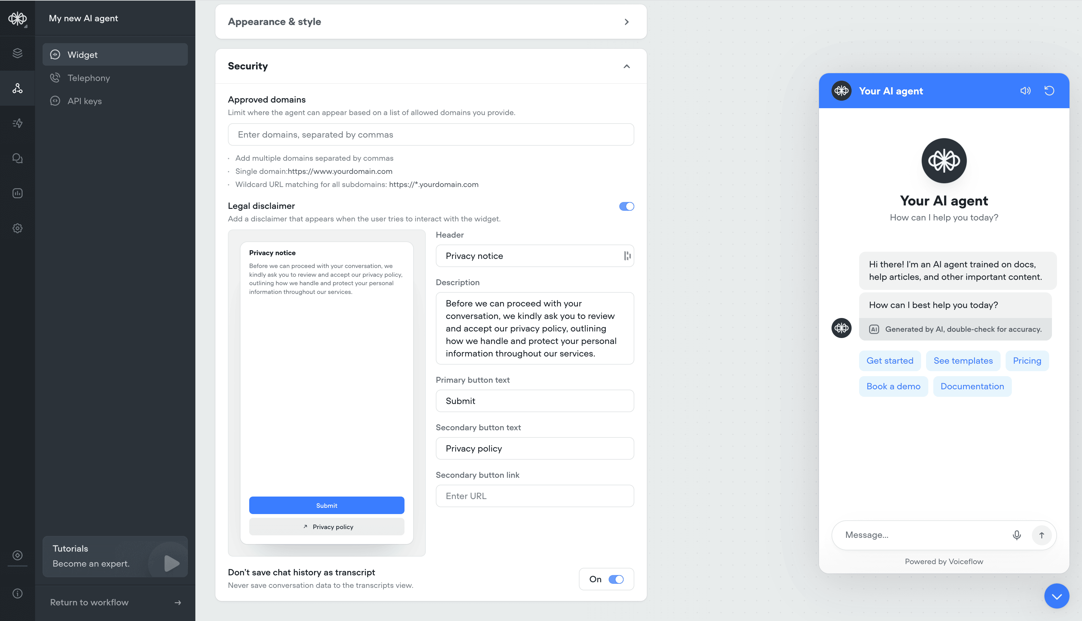 Security Settings for Widget