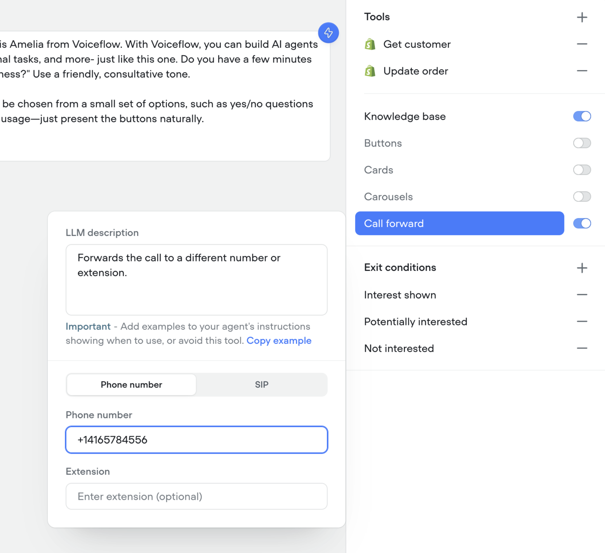 Call forwarding tool in agents