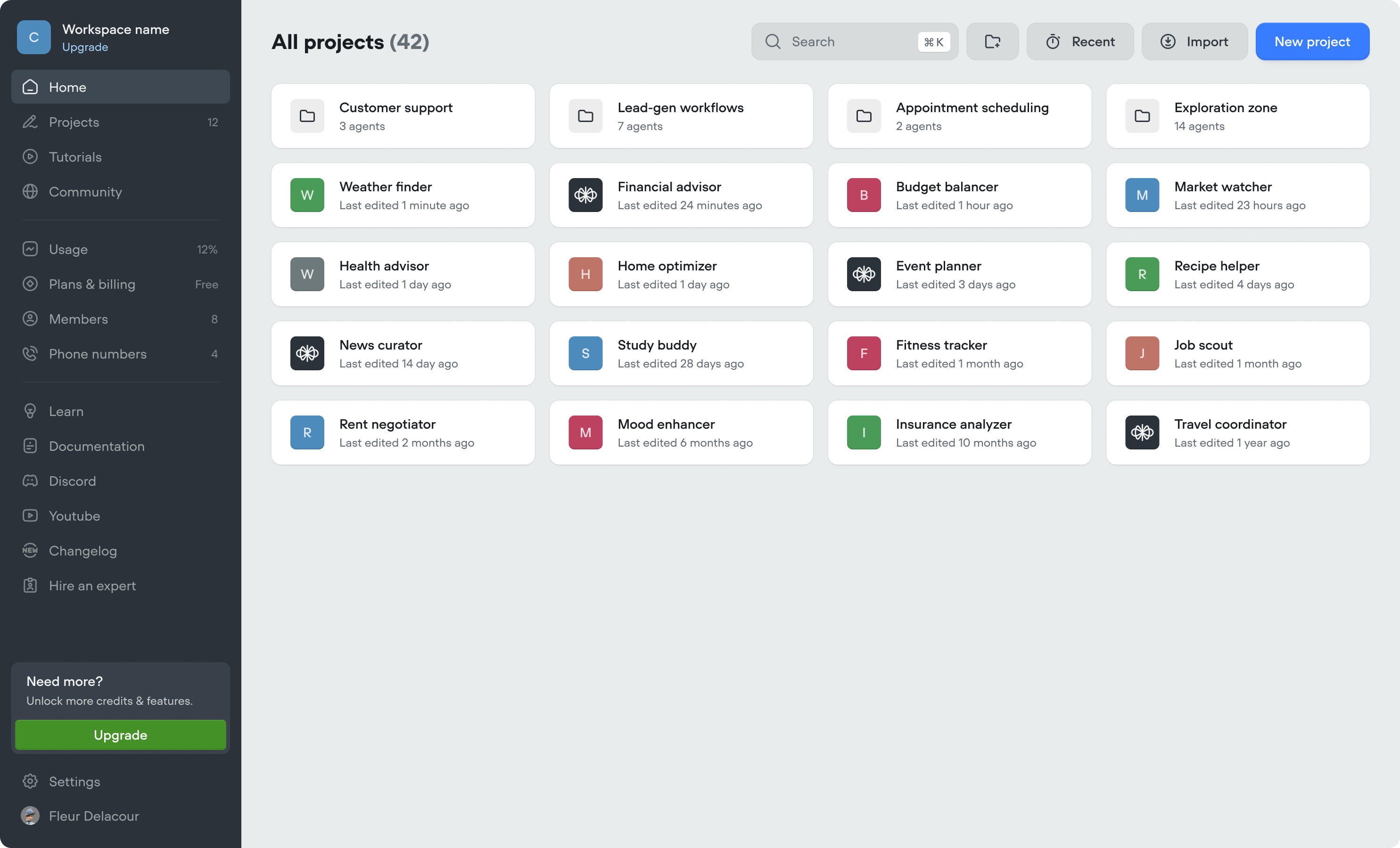 New workspace dashboard
