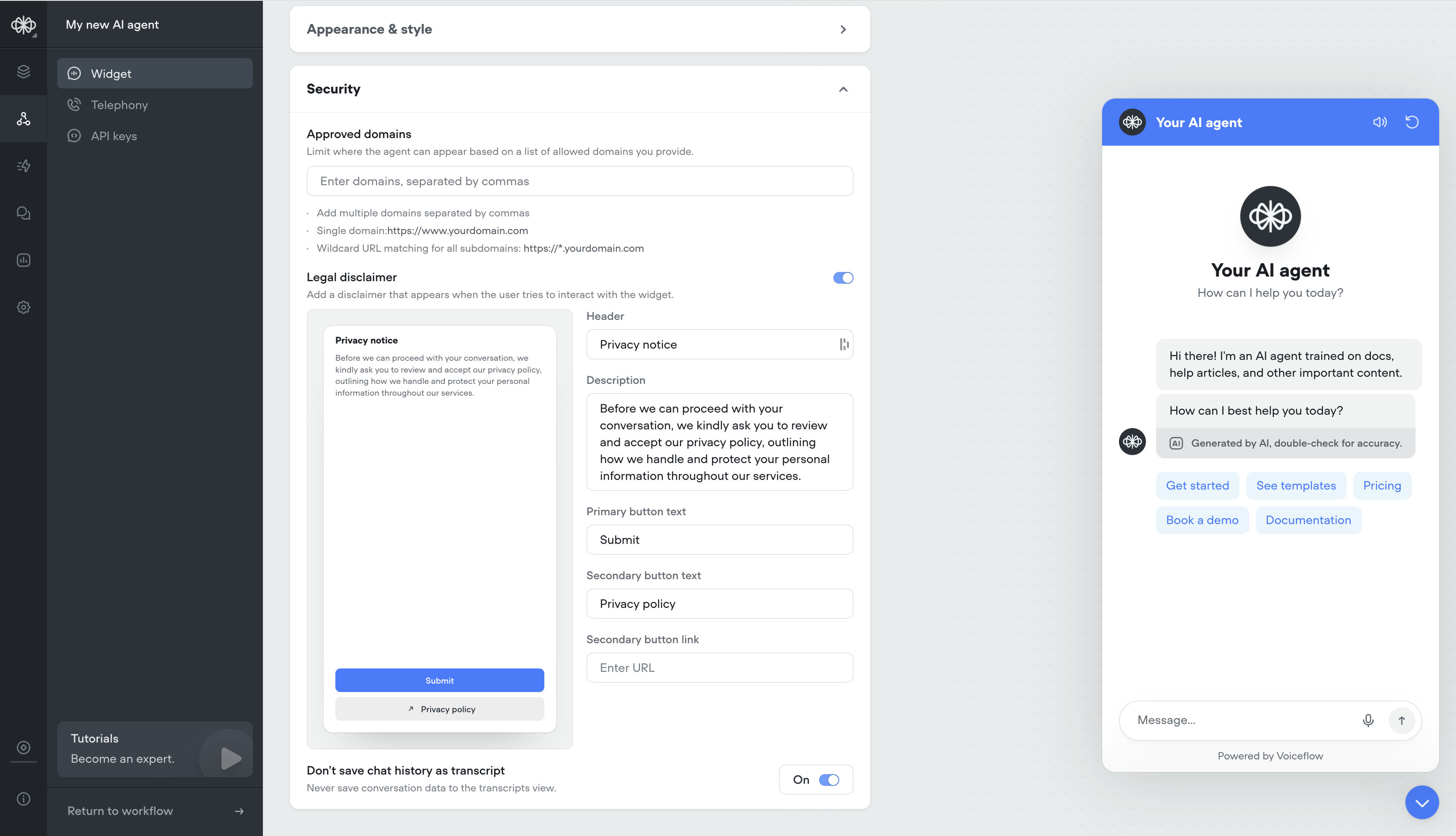 Security Settings for Widget