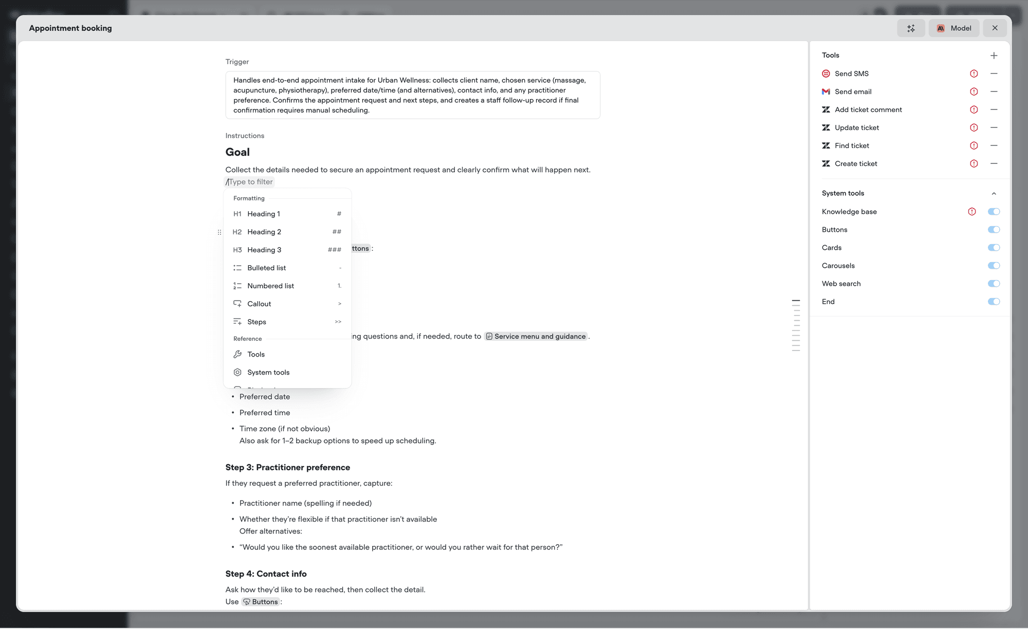 Editor Reference Menu Docs