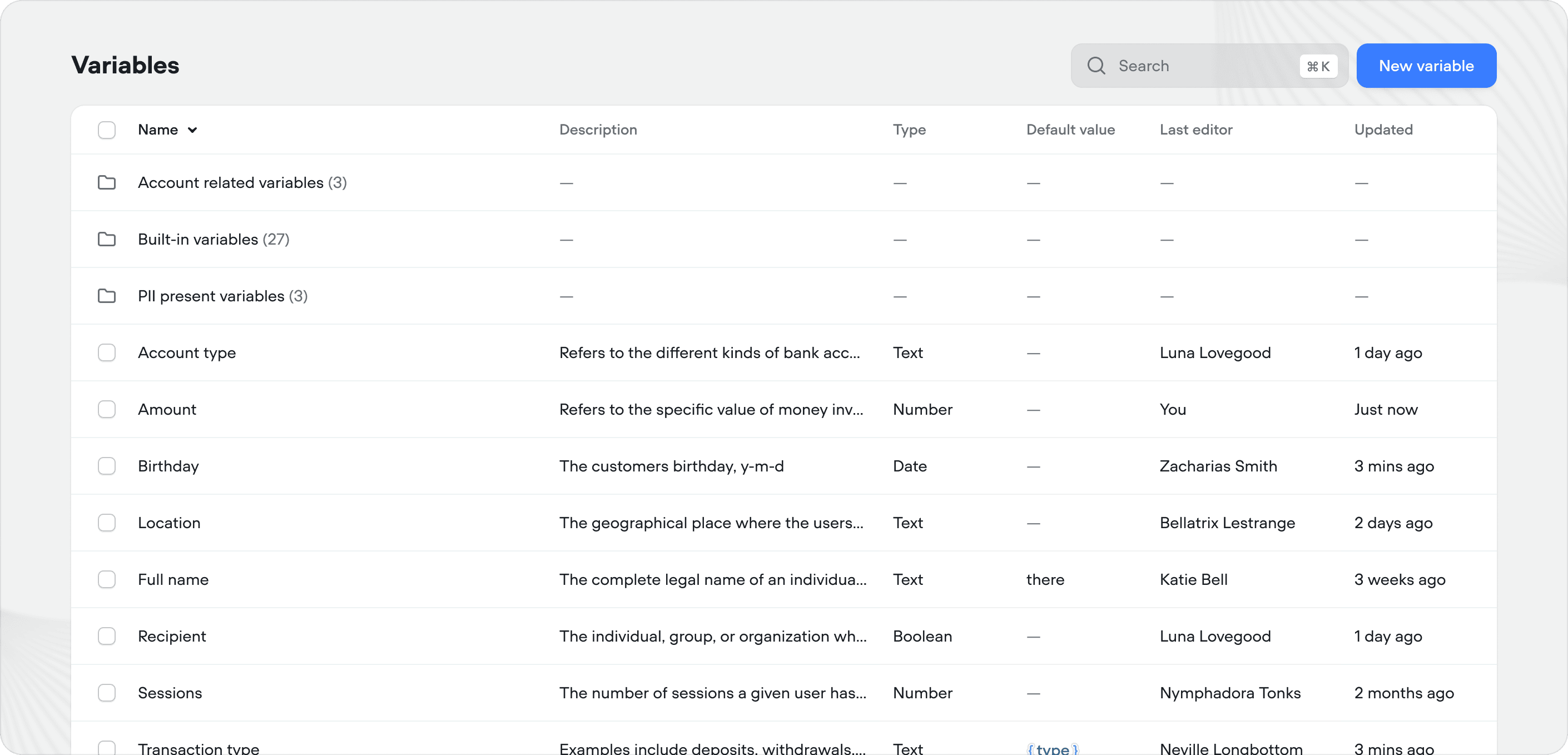 Variables Docs