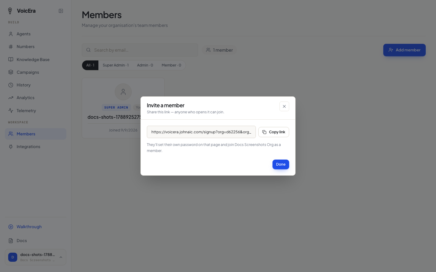 Members page and the invite link