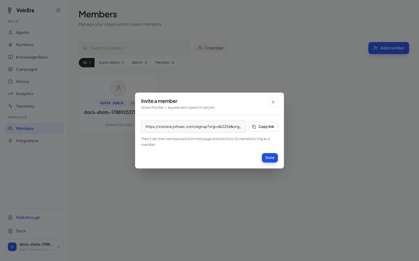 Members page and the invite link