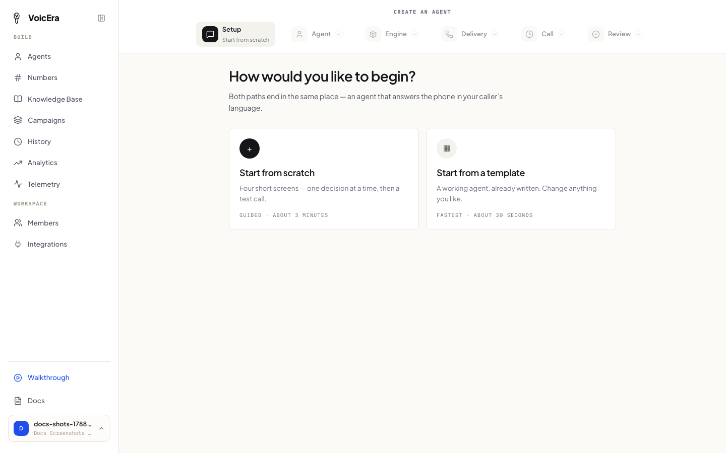 Setup step, choosing scratch or a template