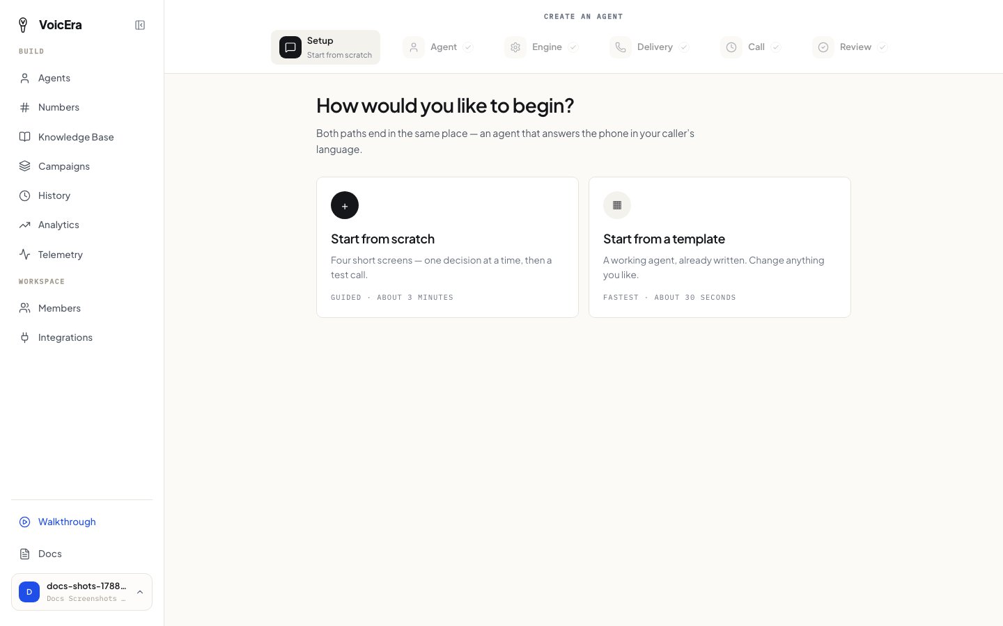 Setup step, choosing scratch or a template