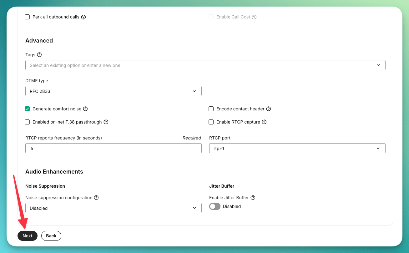 Configuration page