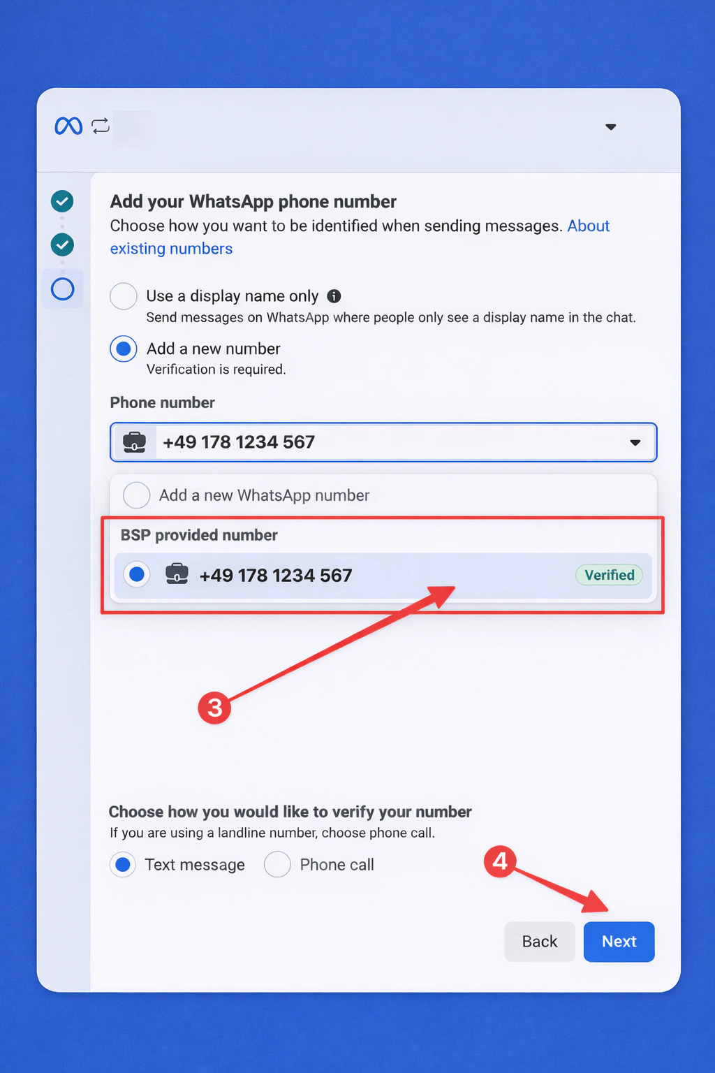 Select your pre-verified number