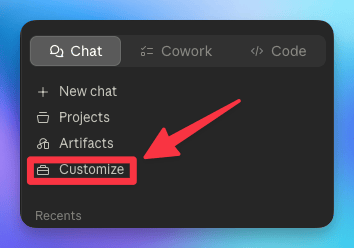 Open the Customize panel in Claude