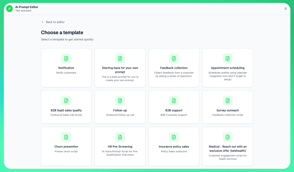 Template Selection Screen