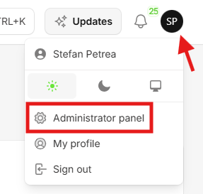 Administration Panel Button Location