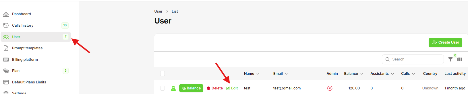 Users Table Interface