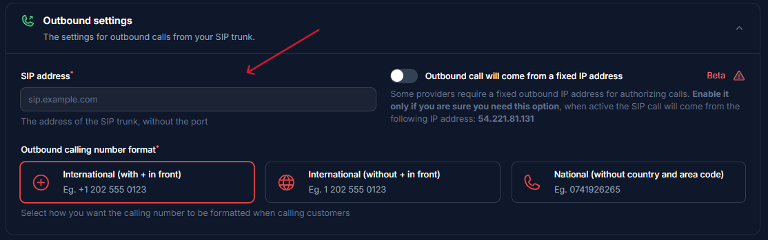 Zadarma Outbound Settings