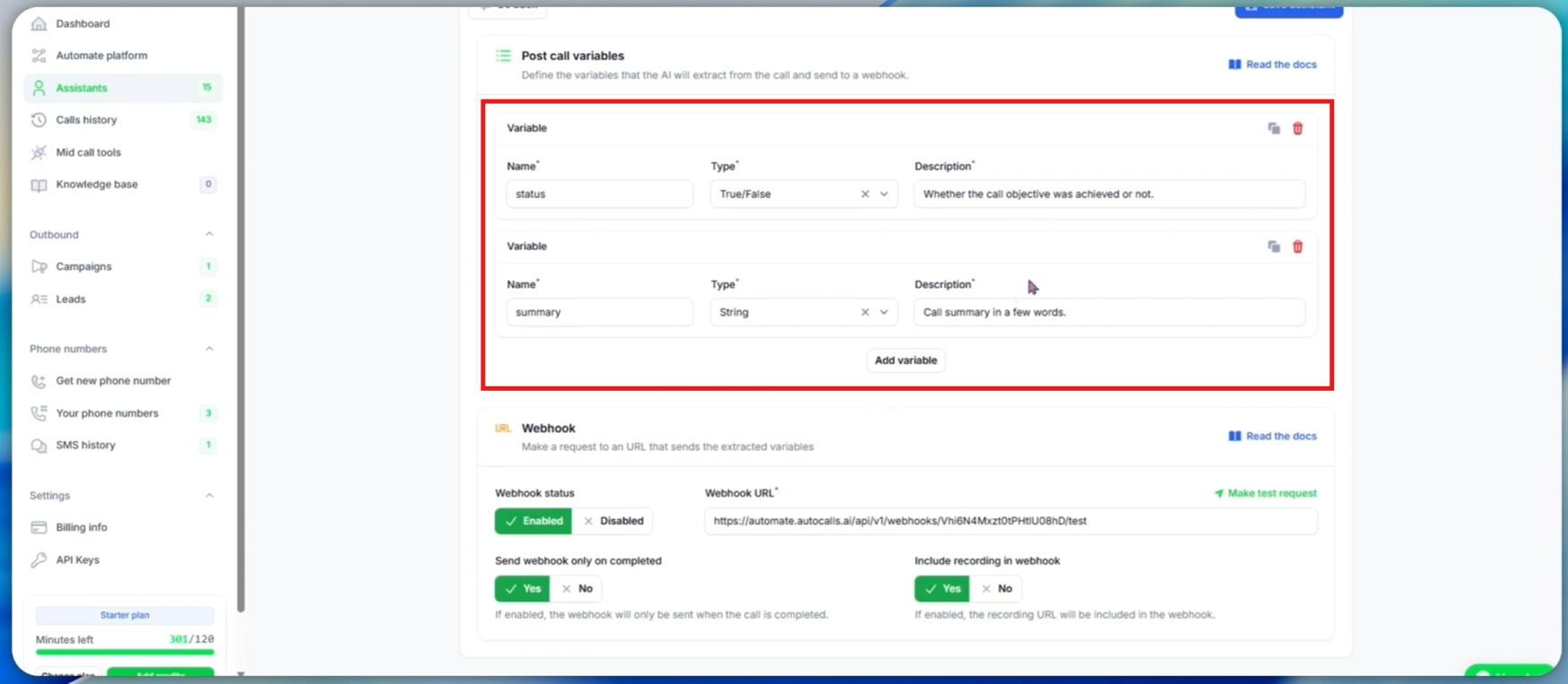 Post-call variables for email content