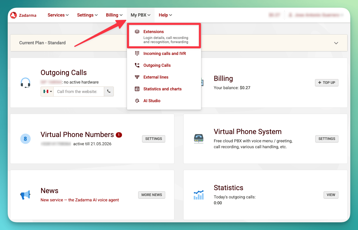 Zadarma My PBX Extensions