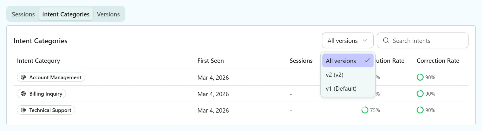 Screenshot of the filter functionality on the Agent Detail page