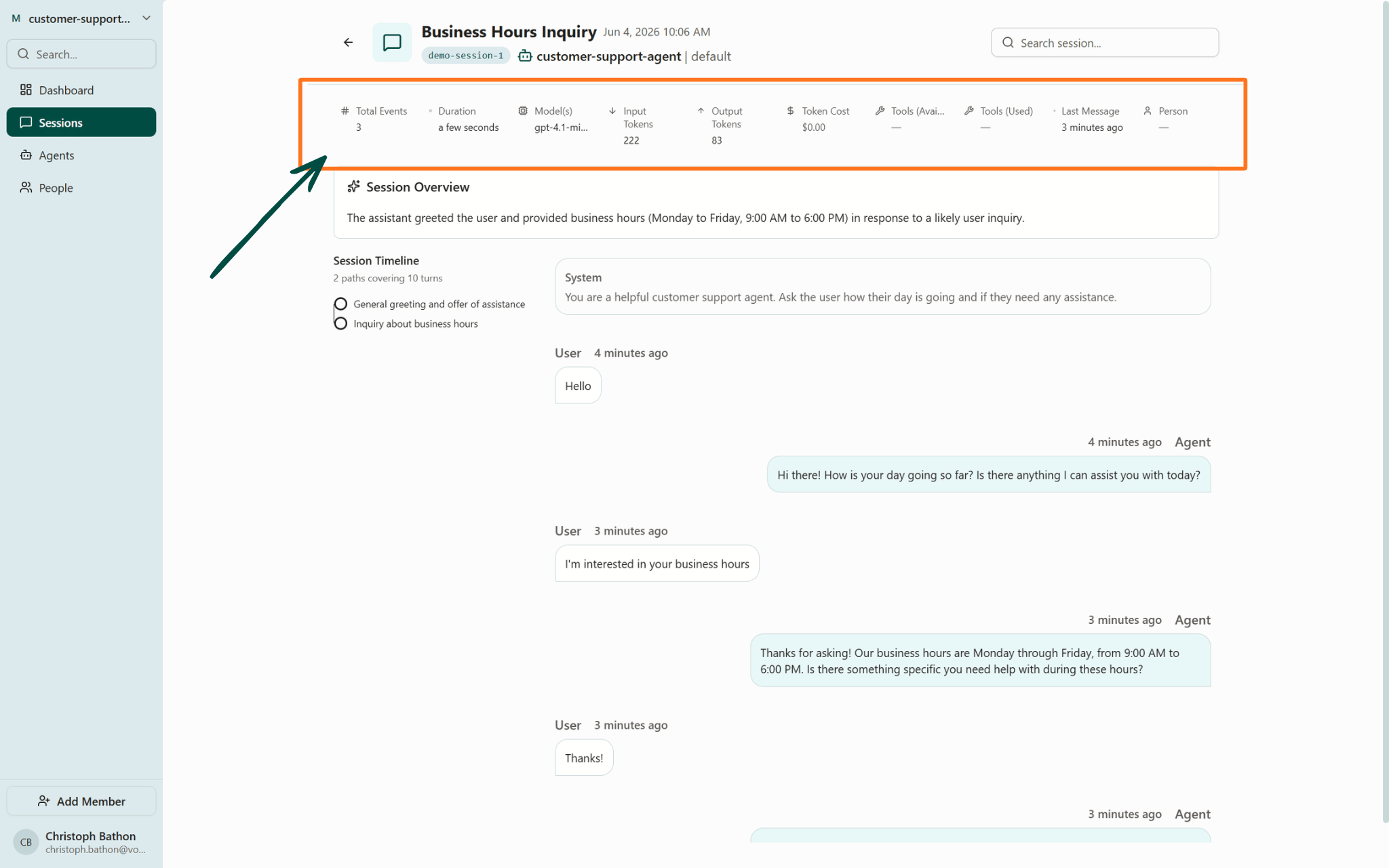 Voker Sessions Detail Page - Metrics Dashboard