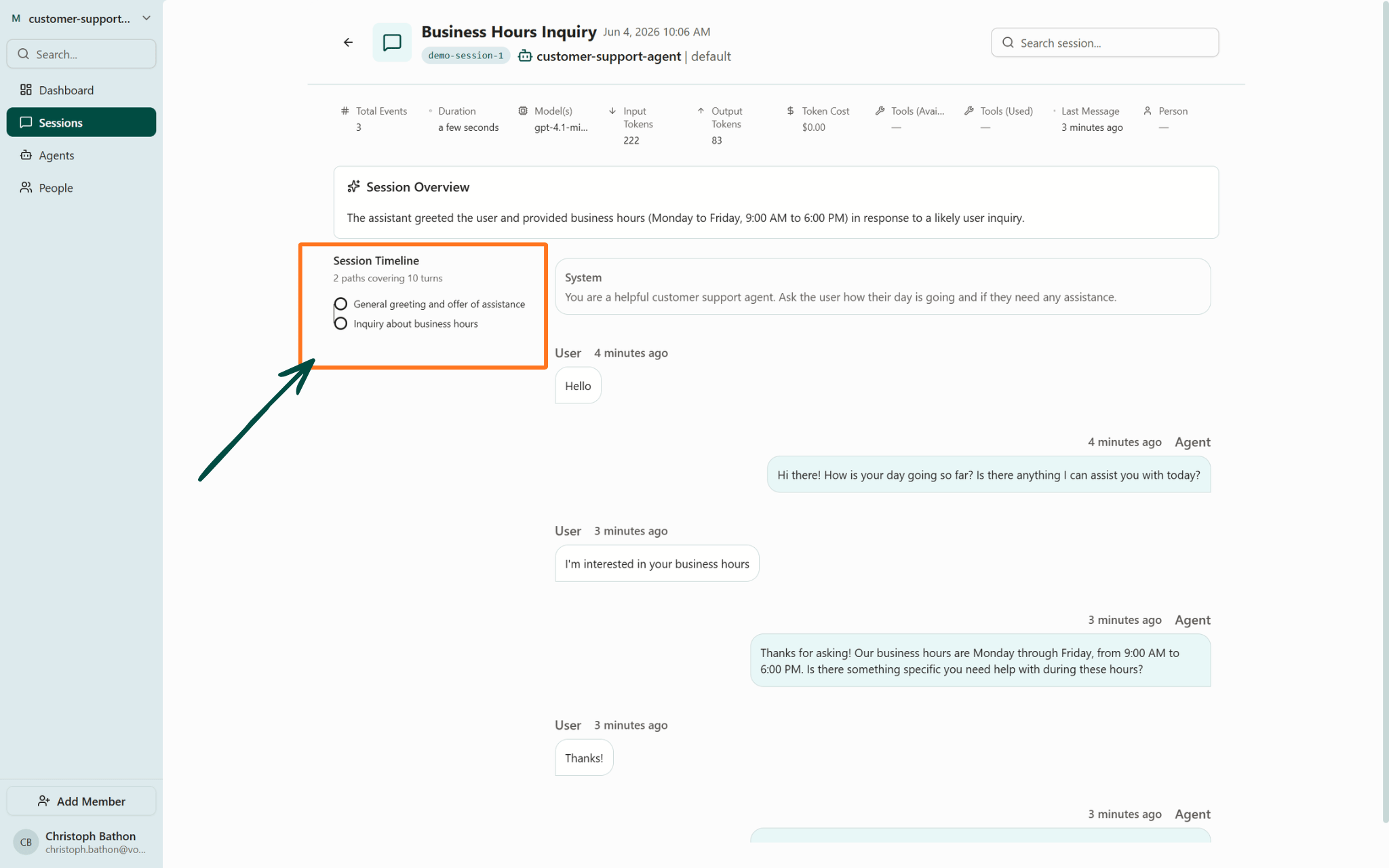 Voker Sessions Detail Page - Interactive Session Timeline