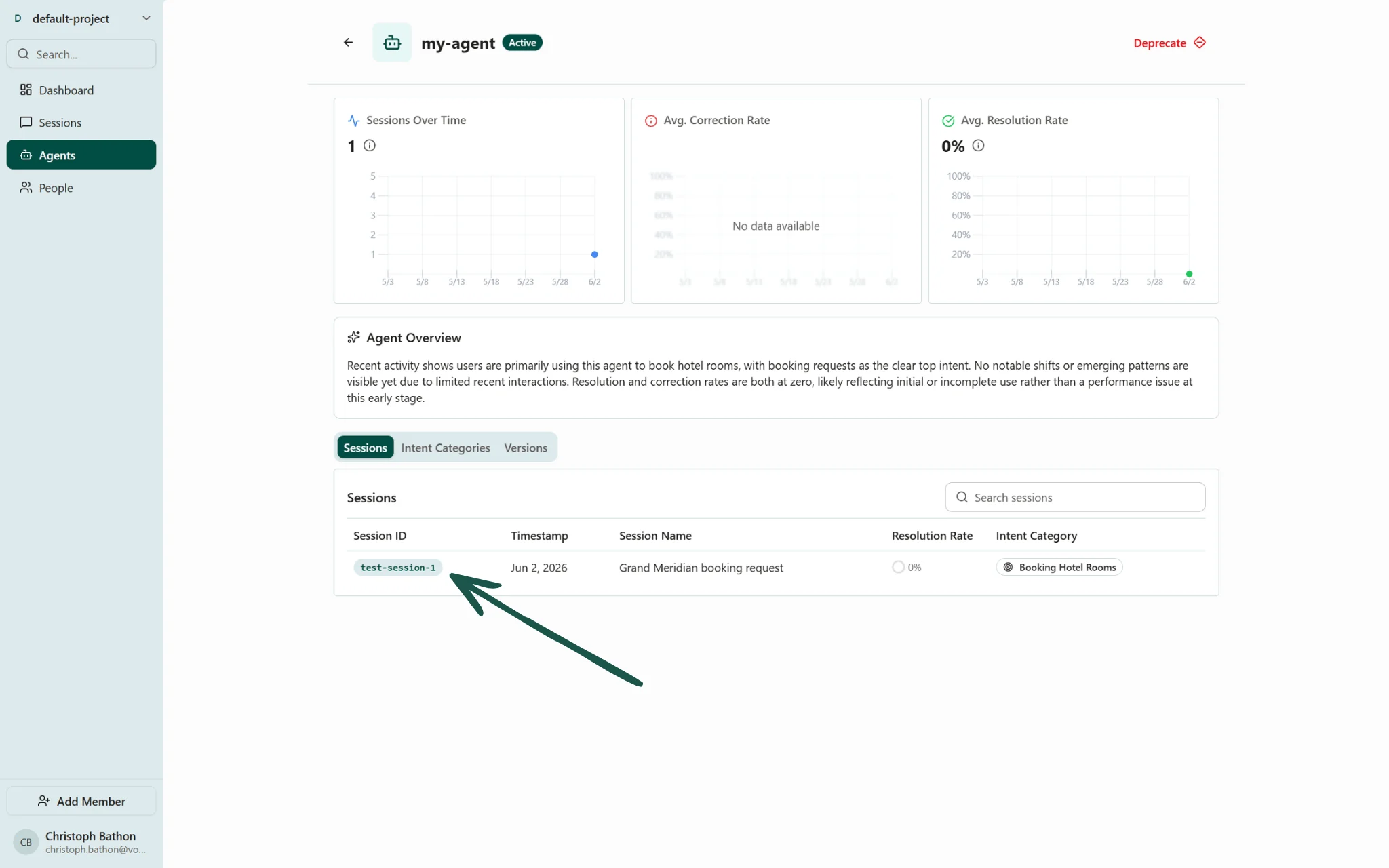 Screenshot of the Agent details page on the Voker platform