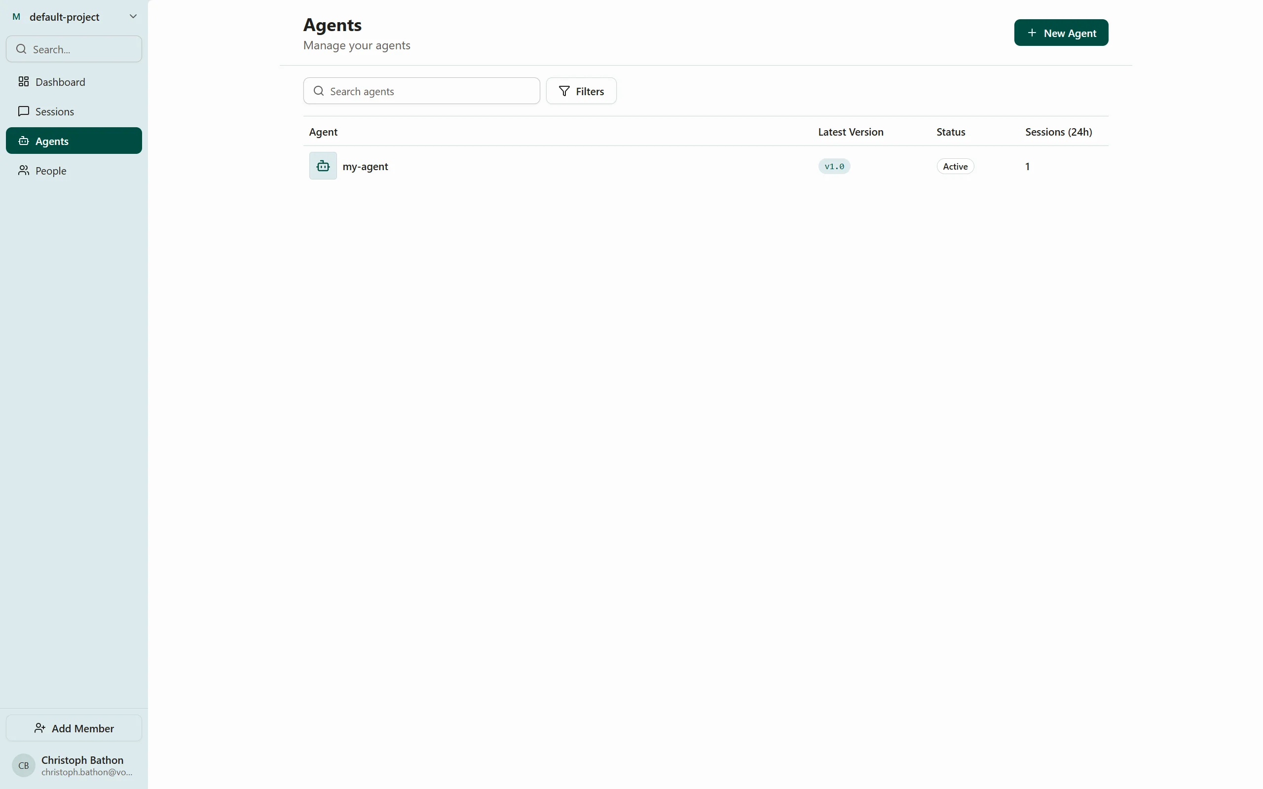 Screenshot of the Agent tab on the Voker platform