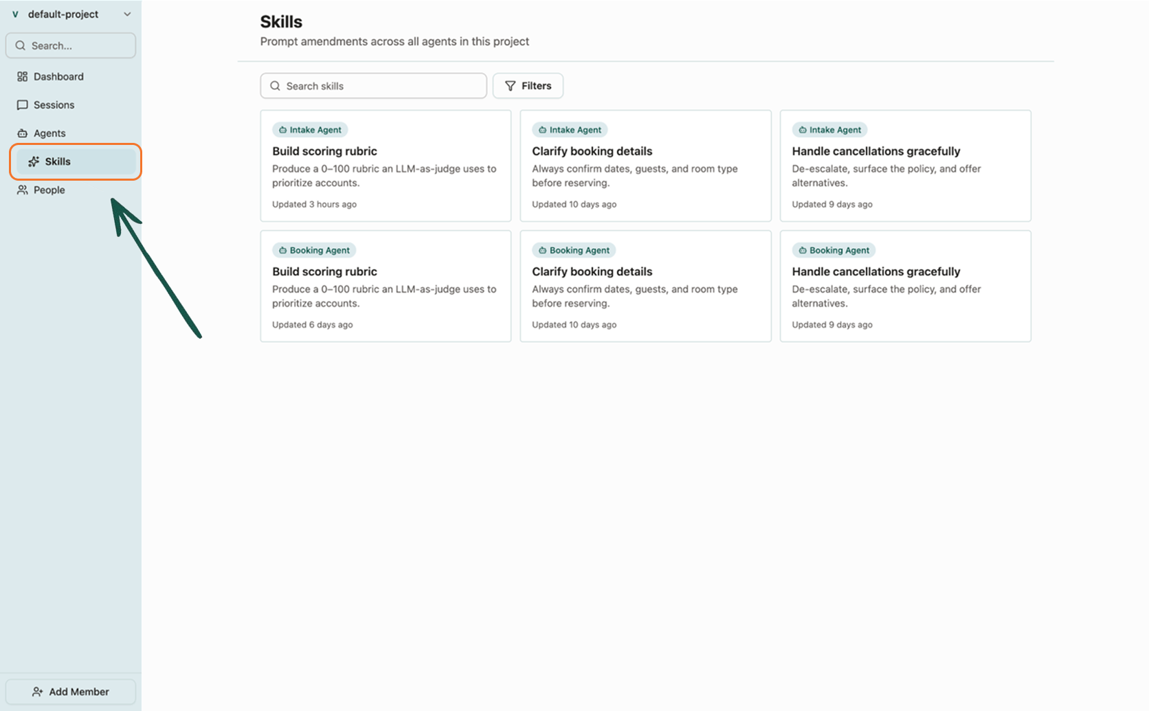 Skills tab on the Voker platform