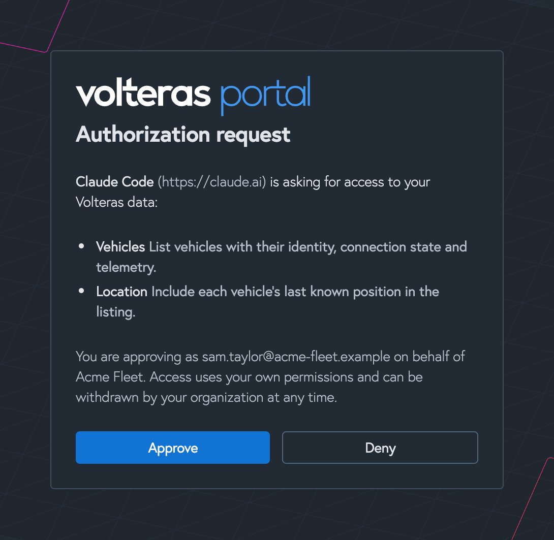 The Authorization request page in the Volteras Portal, with Approve and Deny buttons