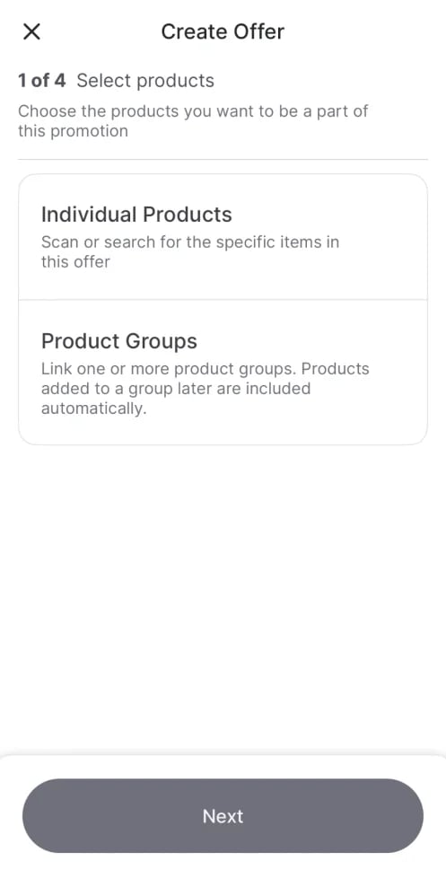 Create Offer step 1 of 4: Select products